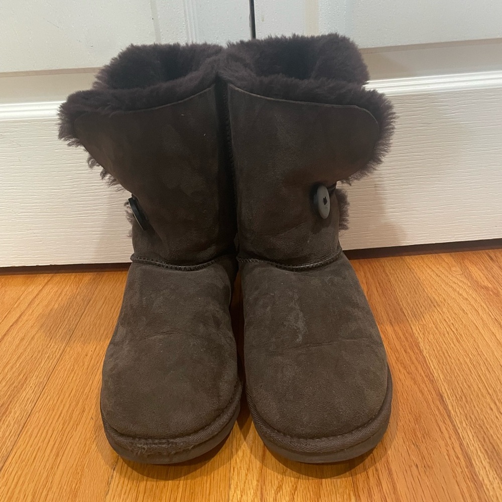 UGG Dark Suede Boots with Fur Trim